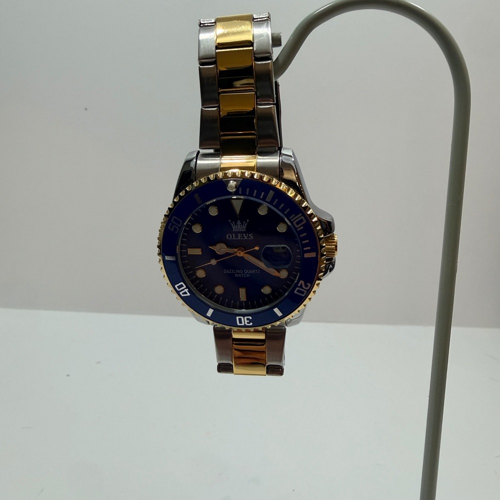 OLEVS Quartz Watch Mens OS Two-Tone Blue Good Diver Style 5885G Date Luminous